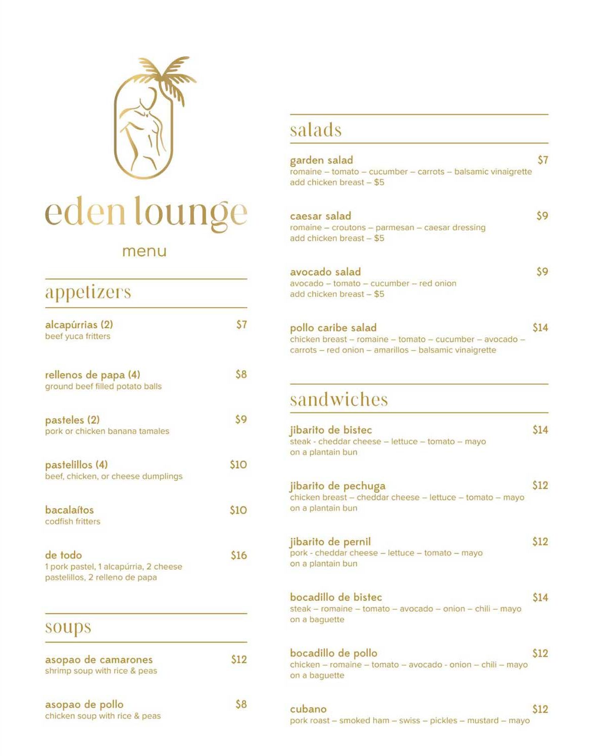Eden Lounge Menu 1 of 3